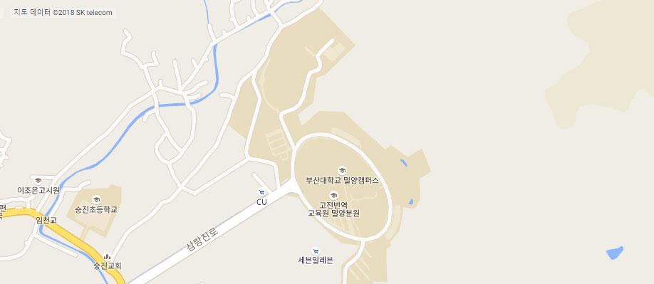 구글에서 제공하는 밀양캠퍼스 지도로 자세한 내용은 주소, 전화/팩스, 캠퍼스맵 참고